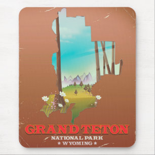 Mousepad Mapa do Parque Nacional do Grand Teton Wyoming