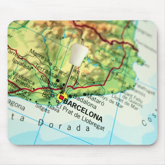 Mousepad Mapa do Pin da cidade de Barcelona (Frente)