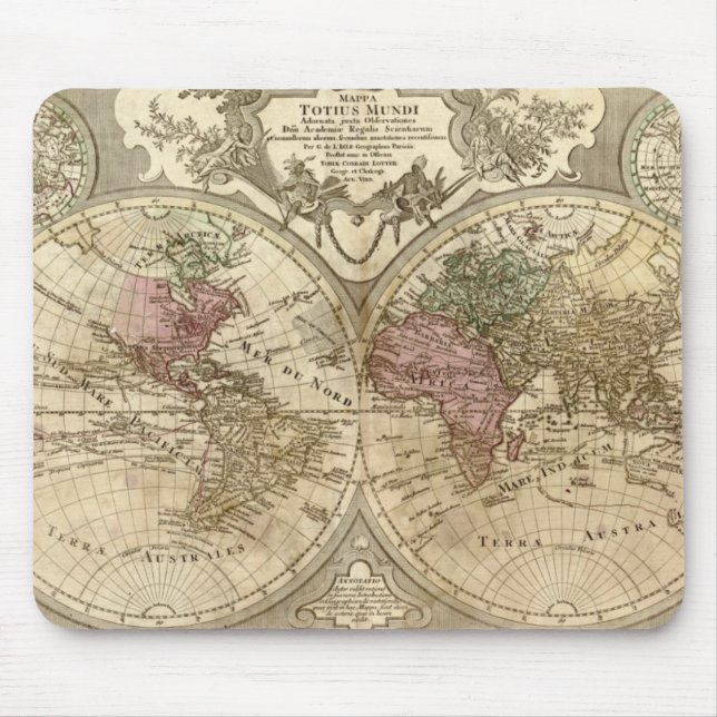 Mousepad Mapa do Velho Mundo Guillaume em 1690 (Frente)