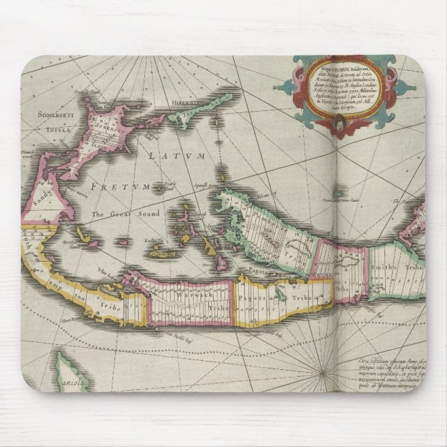 Mousepad Mapa do vintage de Bermuda (1638) (Frente)