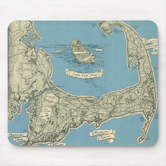 Mousepad Mapa do vintage de Cape Cod (1945) (Frente)
