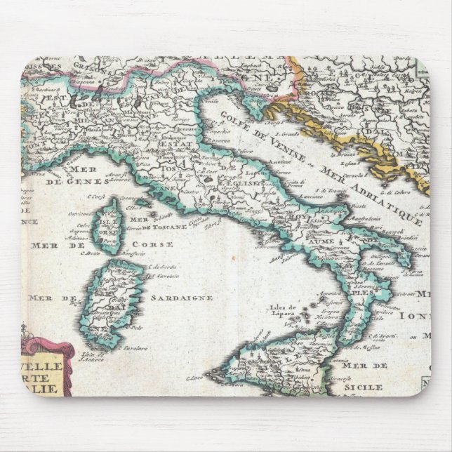 Mousepad Mapa do vintage de Italia (1706) (Frente)