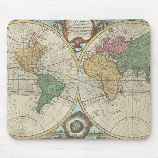 Mousepad Mapa do vintage do mundo (1744) (Frente)