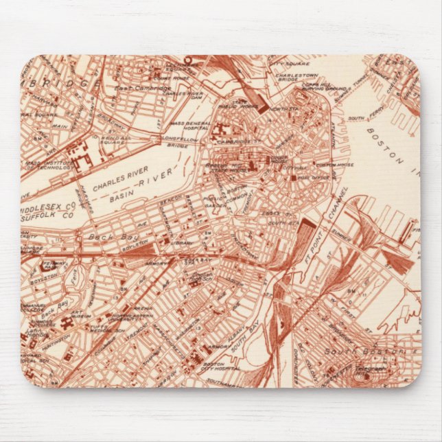 Mousepad Mapa do Vintage em Boston (Frente)