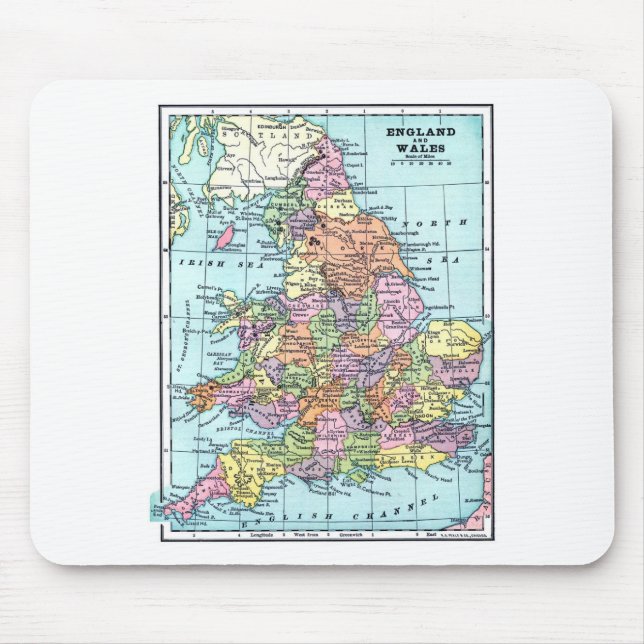 Mousepad Mapa do vintage - Inglaterra & Wales (Frente)