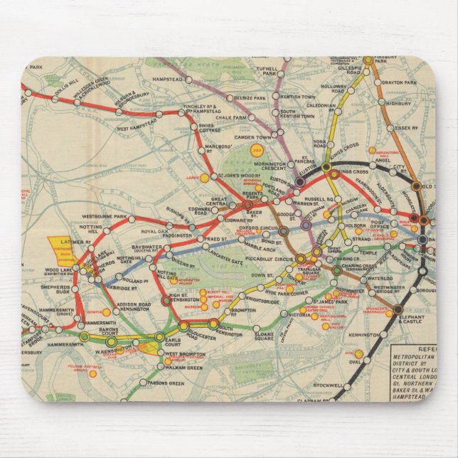 Mousepad Mapa dos Caminhos de Ferro Subterrâneos de Londres (Frente)