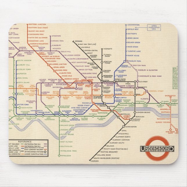 Mousepad Mapa dos Caminhos de Ferro Subterrâneos de Londres (Frente)