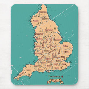 Mousepad Mapa dos condados da Inglaterra Vintage