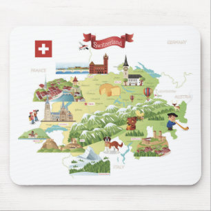 Mousepad Mapa dos desenhos animados da suiça