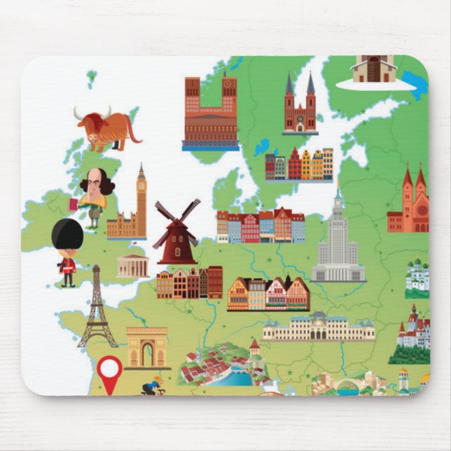 Mousepad Mapa dos desenhos animados de Europa (Frente)