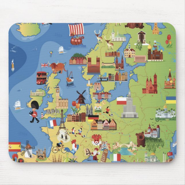 Mousepad Mapa dos desenhos animados de Europa (Frente)