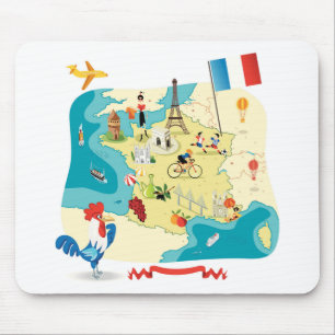 Mousepad Mapa dos desenhos animados de France
