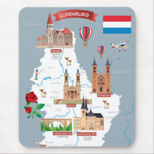 Mousepad Mapa dos desenhos animados de Luxemburg