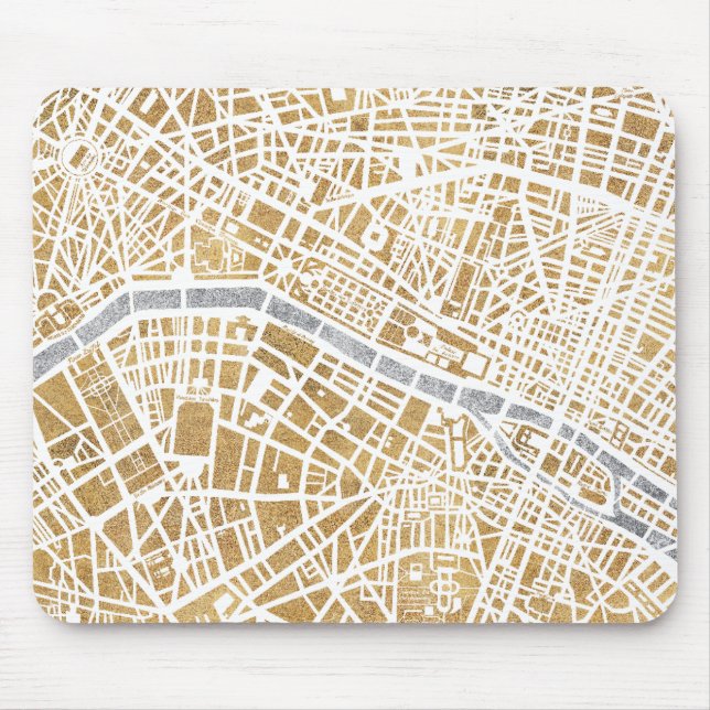 Mousepad Mapa dourado da cidade de Paris (Frente)