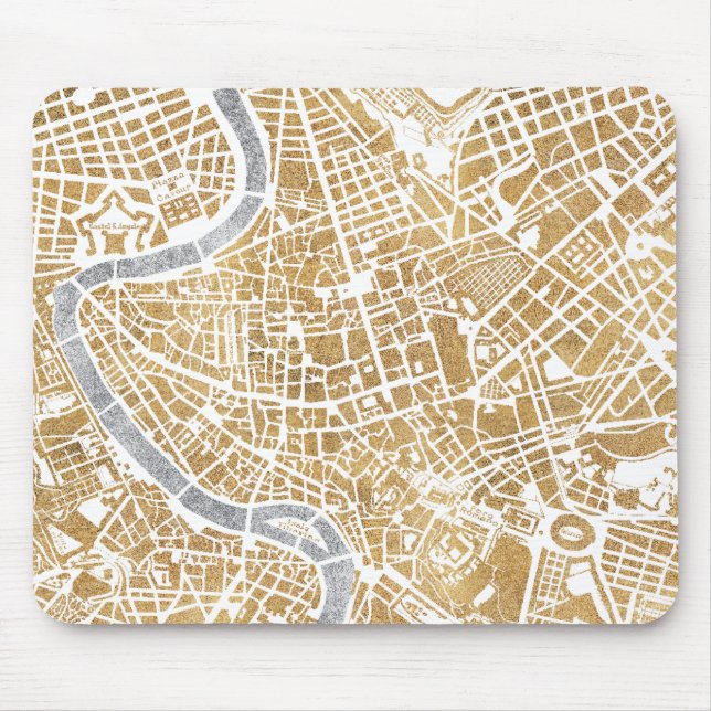 Mousepad Mapa dourado da cidade de Roma (Frente)