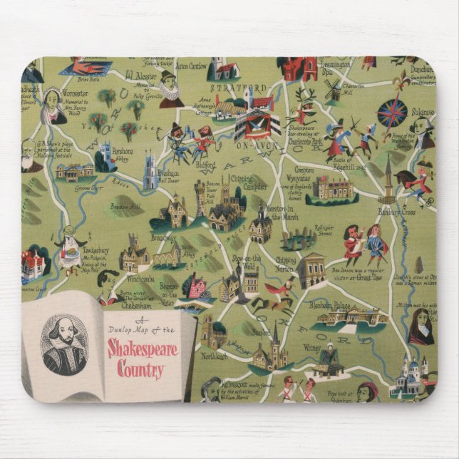 Mousepad Mapa Dunlop do País Shakespeare, Inglaterra (Frente)