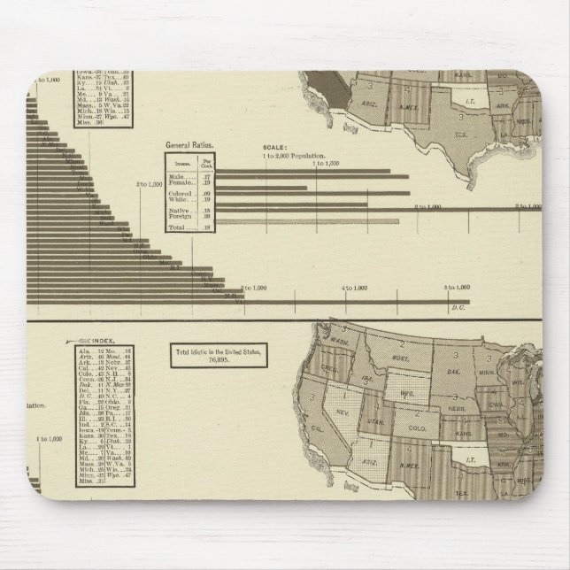 Mousepad Mapa estatístico insano, diótico, cego (Frente)