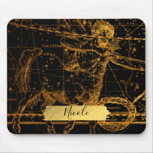 Mousepad Mapa Estelar Celestial Astrológico Dourado Sagitár