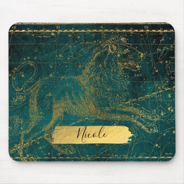 Mousepad Mapa Estelar Celestial Astrológico LEÃO Leão Verde (Frente)