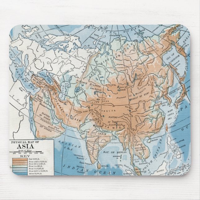 Mousepad Mapa Físico da Ásia (1916) (Frente)