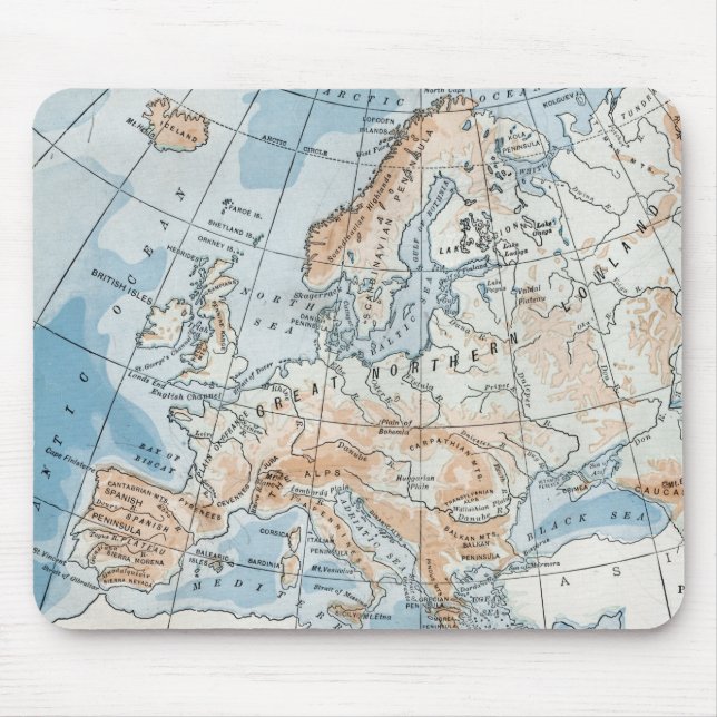 Mousepad Mapa físico da Europa (1916) (Frente)