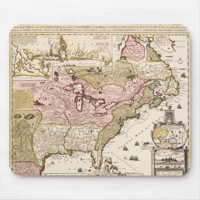Mousepad Mapa francês medieval do Quebec/Nouvelle-França -  (Frente)