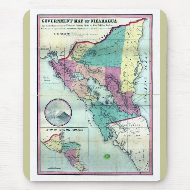 Mousepad Mapa Governo da Nicarágua de 1856 por A.H. Jocelyn (Frente)
