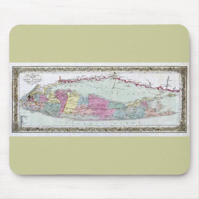Mousepad Mapa histórico de viajantes de Long Island entre 1 (Frente)
