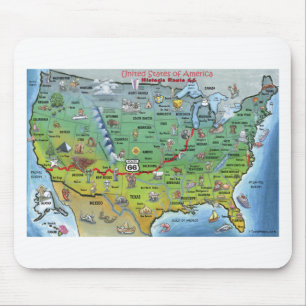 Mousepad Mapa histórico dos desenhos animados da rota 66