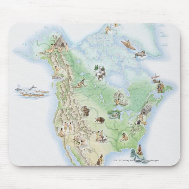 Mousepad Mapa ilustrado de America do Norte (Frente)