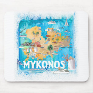 Mousepad Mapa Ilustrado de Grécia do Mykonos com Marcas de