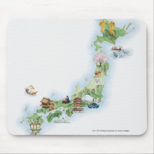 Mousepad Mapa ilustrado de Japão antigo