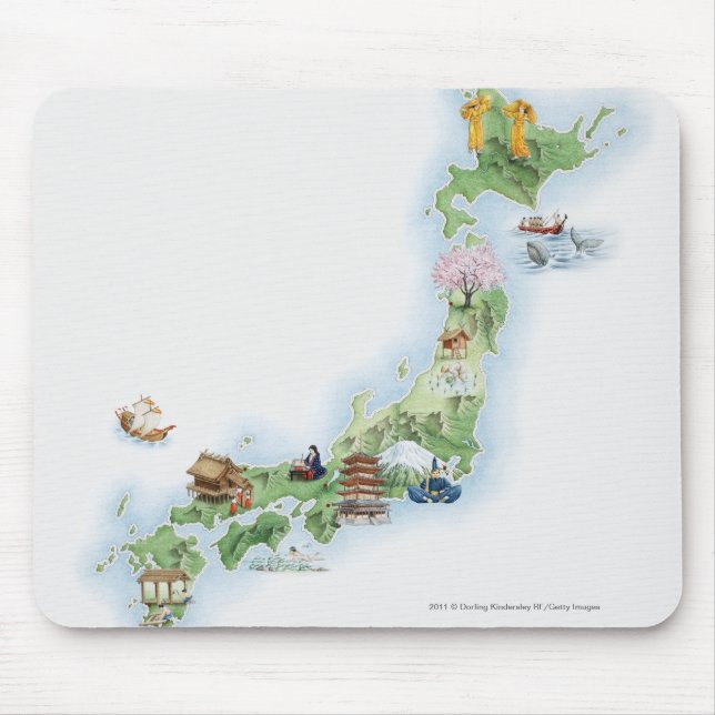 Mousepad Mapa ilustrado de Japão antigo (Frente)