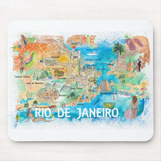Mousepad Mapa Ilustrado do Rio de Janeiro com Estradas Prin (Frente)