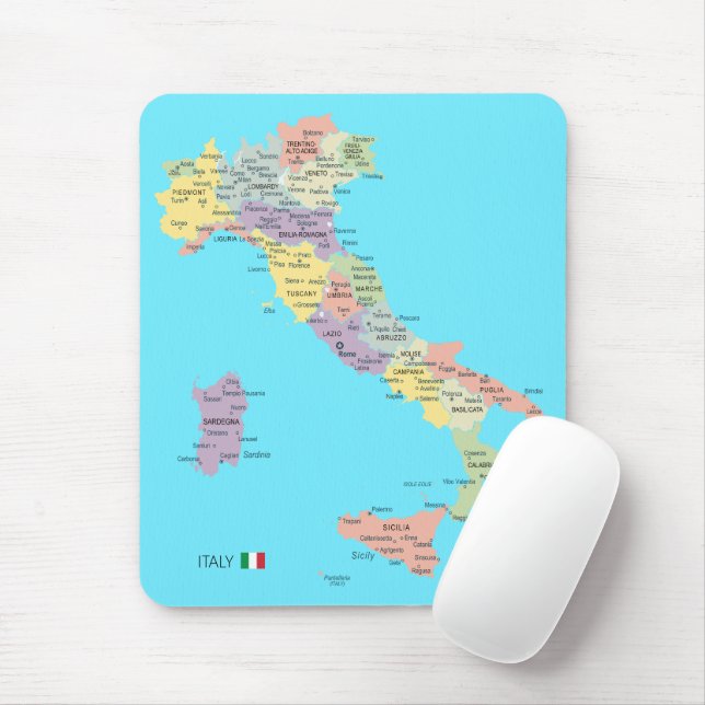 Mousepad Mapa isolado das regiões italianas (Com mouse)