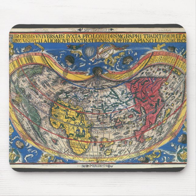 Mousepad Mapa Mundial Anti-Cardíaco de Peter Apian 1520 (Frente)