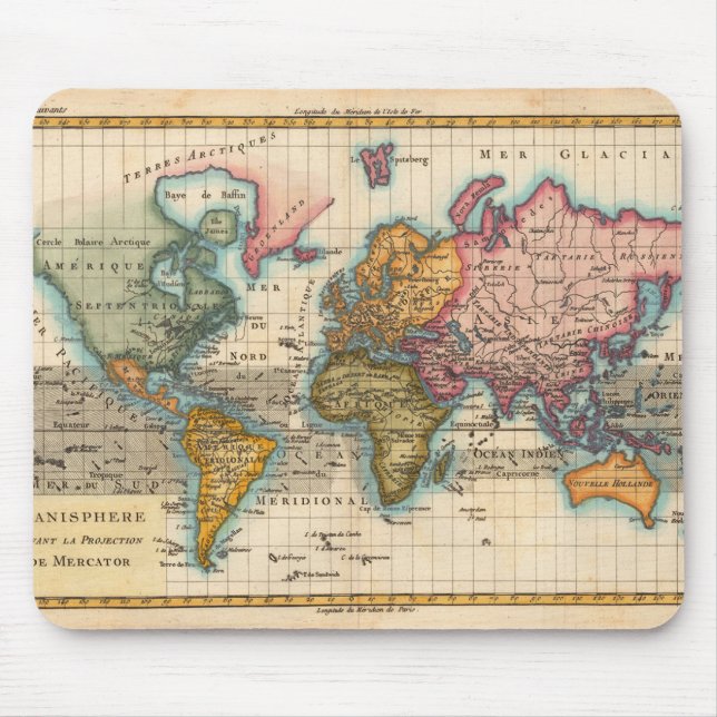 Mousepad Mapa Mundial Antigo Século XVIII  (Frente)