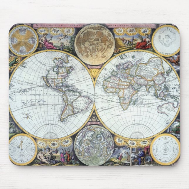 Mousepad Mapa Mundial Antiquado, Atlas Maritimus por John S (Frente)