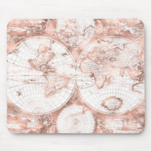Mousepad Mapa Mundial Antiquado de Glitter de Metal Rosa Do