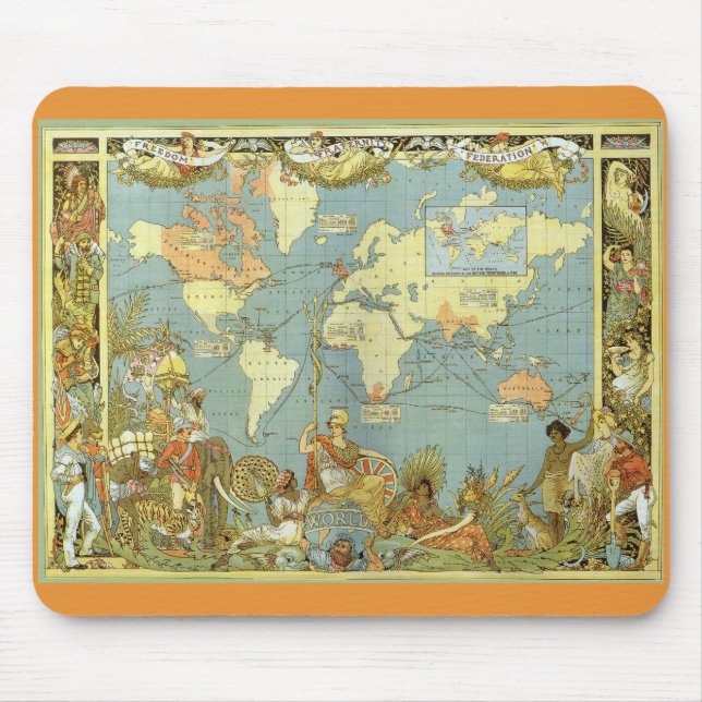 Mousepad Mapa Mundial Antiquado do Império Britânico, 1886 (Frente)