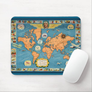 Mousepad Mapa Mundial da Aviação Vintage