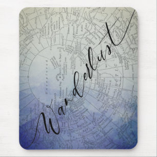 Mousepad Mapa Mundial da Vintagem do Ombre Azul de Wanderlu