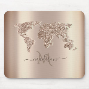 Mousepad Mapa Mundial de Viagem Monograma Brilhante