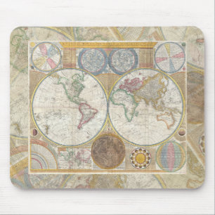 Mousepad Mapa Mundial de Viagens Antigo Geografia Vintage