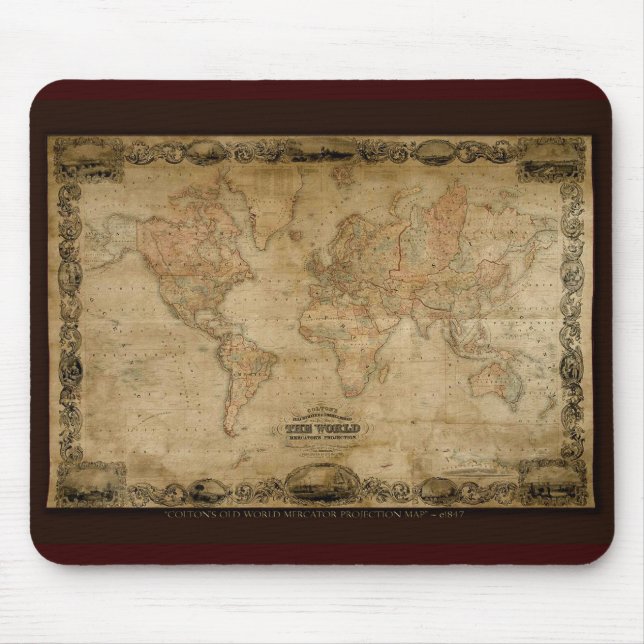Mousepad Mapa mundial do COLTONS c1847 (Frente)