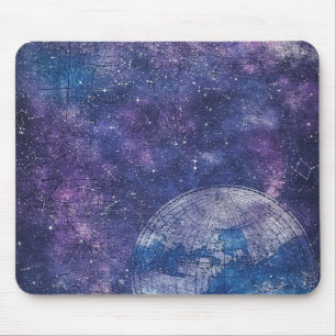 Mousepad Mapa Mundial do Gráfico de Estrelas Roxas Antigas