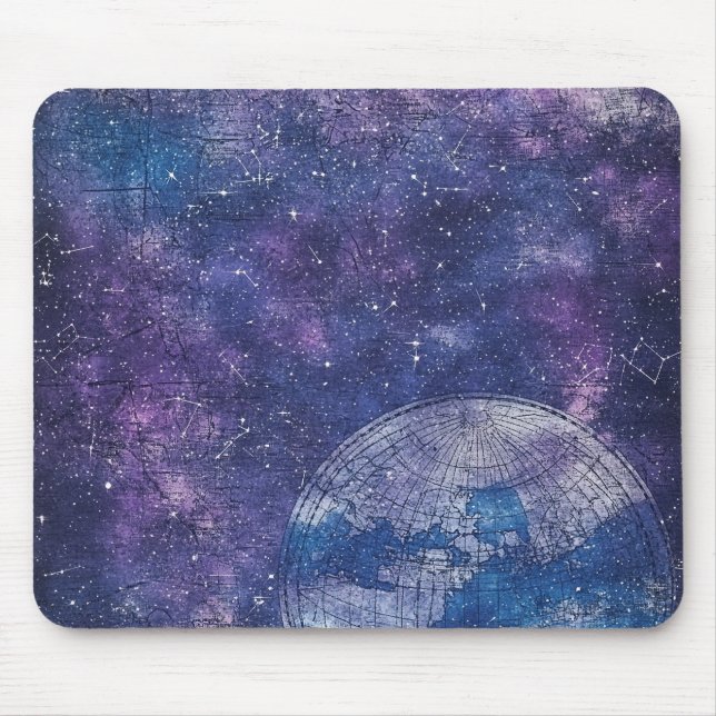 Mousepad Mapa Mundial do Gráfico de Estrelas Roxas Antigas (Frente)