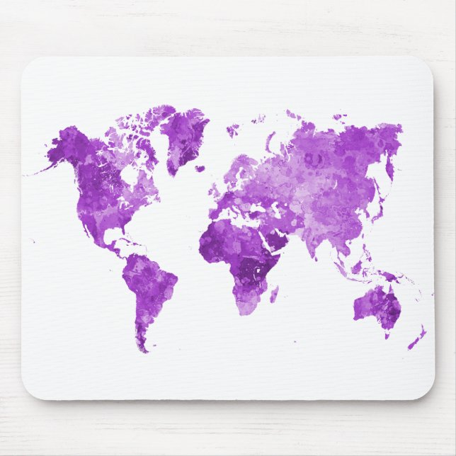 Mousepad Mapa mundial em aquarela 08 Roxo (Frente)
