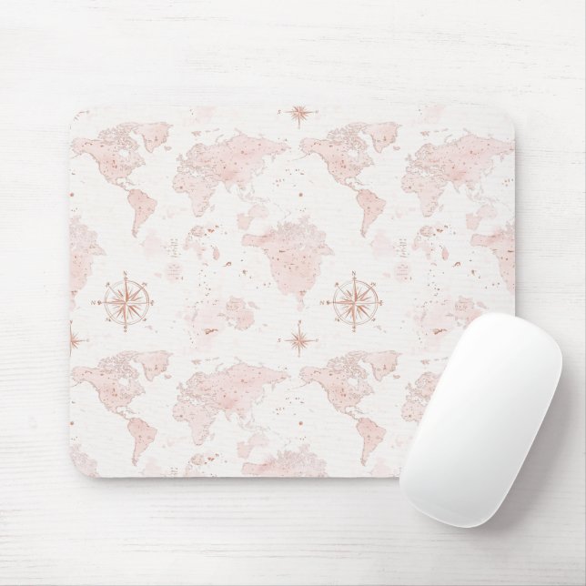 Mousepad Mapa Mundial Rosa (Com mouse)