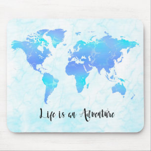 Mousepad Mapa Mundial Roxo e Azul A vida é uma Aventura